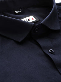MANQ Men Navy Blue Slim Fit Solid Partywear Shirt
