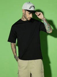 Bewakoof Men Black Solid Oversized T-shirt