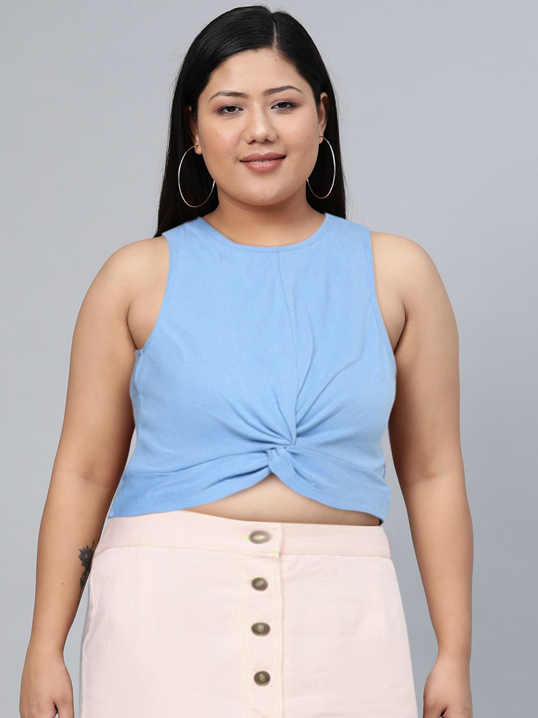 SASSAFRAS Blue Twisted Pure Cotton Fitted Crop Top