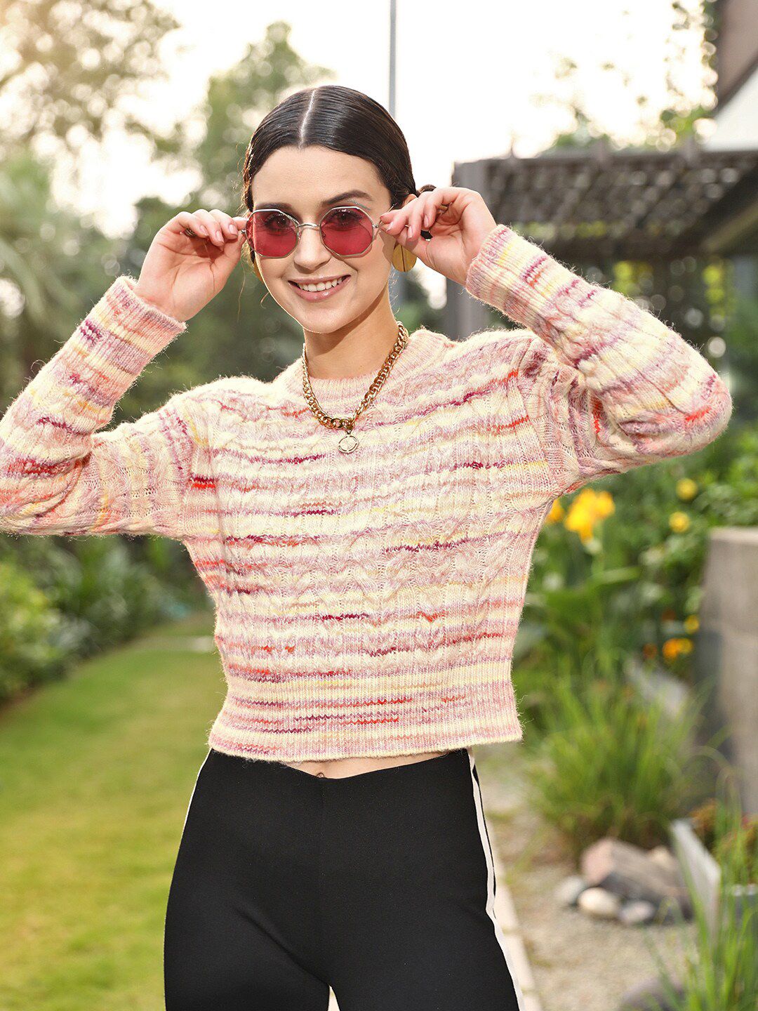 STREET 9 Women Gorgeous Cream Abstract Sweater