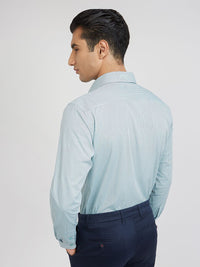 Raymond Men Green And White Slim Fit Micro Checked Pure Cotton Formal Shirt