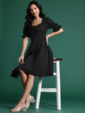 DressBerry Puff Sleeve A-Line Midi Dress