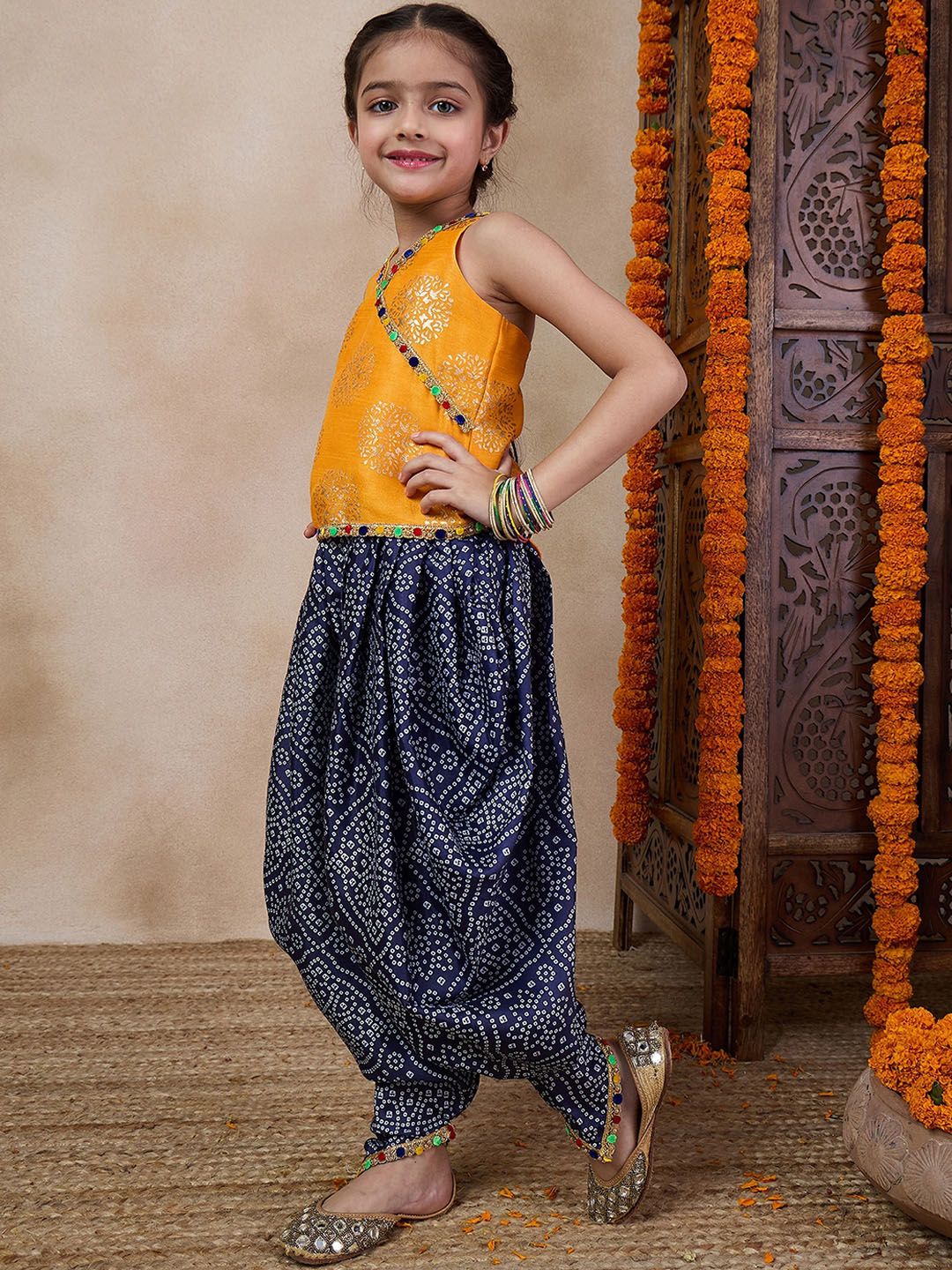 pspeaches V Neck Sleeveless Printed Top & Dhoti Pant Clothing Set