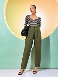 DressBerry Women High-Rise Pleated Pure Cotton Trousers