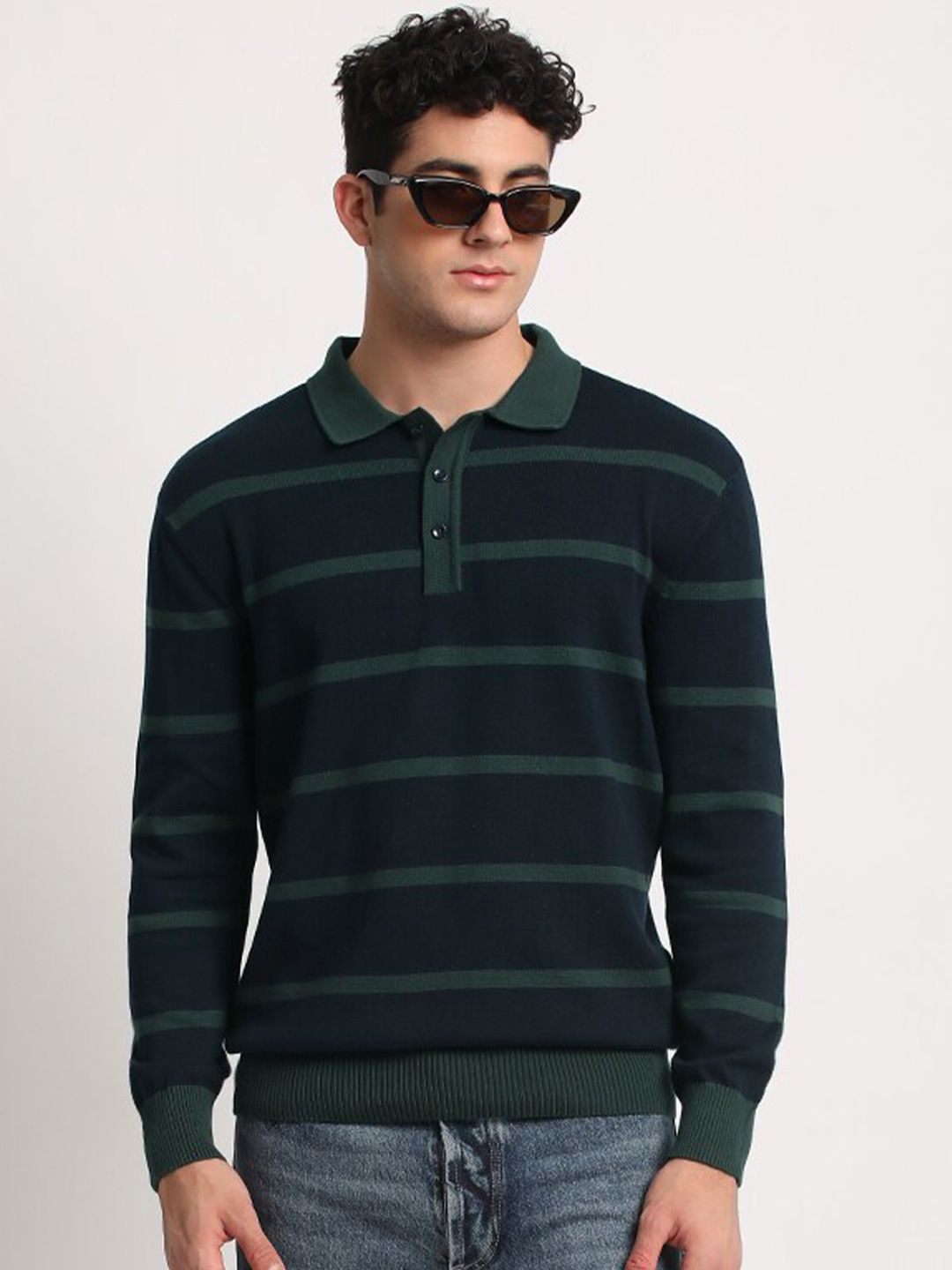 THE BEAR HOUSE Striped Polo Collar Pure Cotton T-shirt