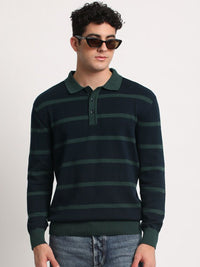 THE BEAR HOUSE Striped Polo Collar Pure Cotton T-shirt