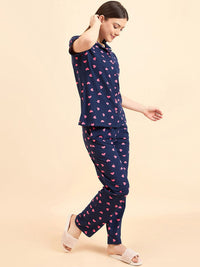 Sweet Dreams Navy Blue Printed Night suit