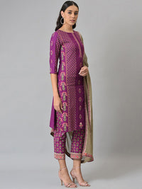 W Festive Floral Print Rayon Kurta With Straight Pant & Dupatta