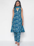 Global Desi V-Neck Floral Printed A-Line Kurta with Trouser & Dupatta