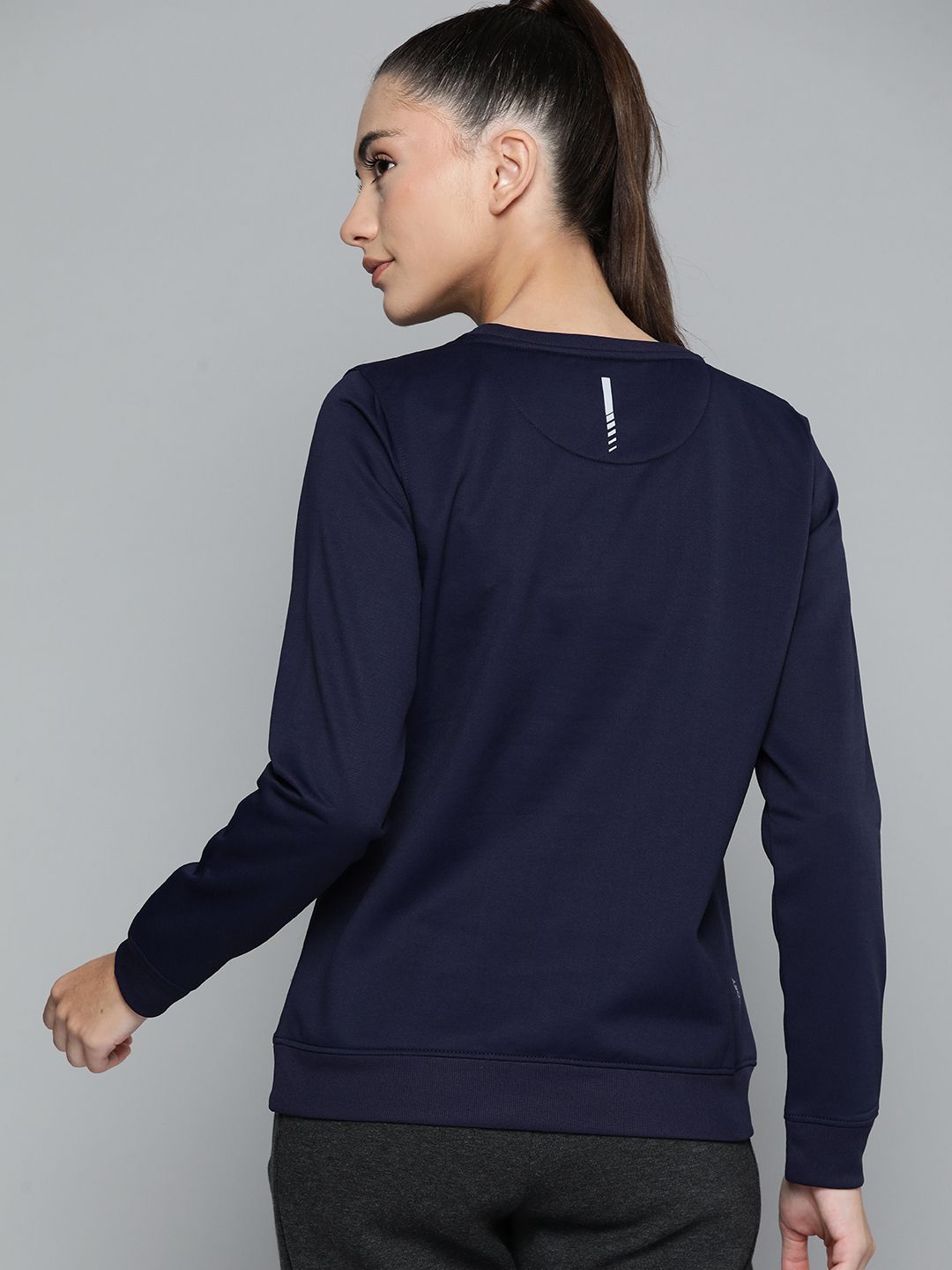 HRX by Hrithik Roshan Women Navy Blue Printed Anti-microbial Finish Running Sweatshirt