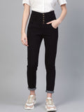 SASSAFRAS Women Black Slim Fit High-Rise Clean Look Stretchable Jeans