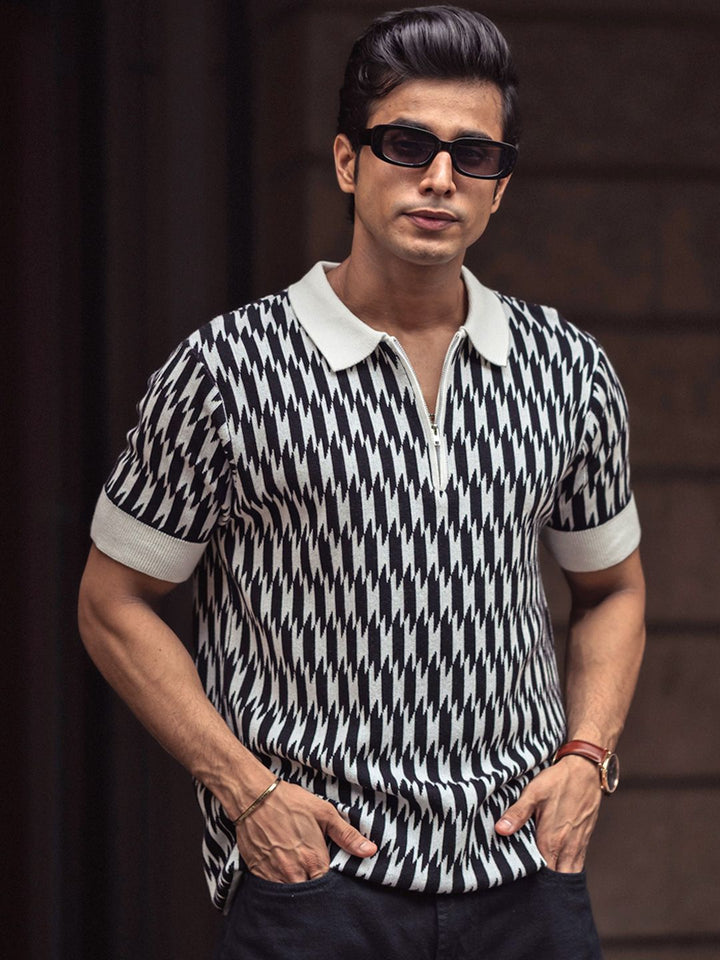 Powerlook Men Abstract Printed Polo Collar Pure Cotton T-shirt