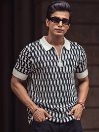 Powerlook Men Abstract Printed Polo Collar Pure Cotton T-shirt