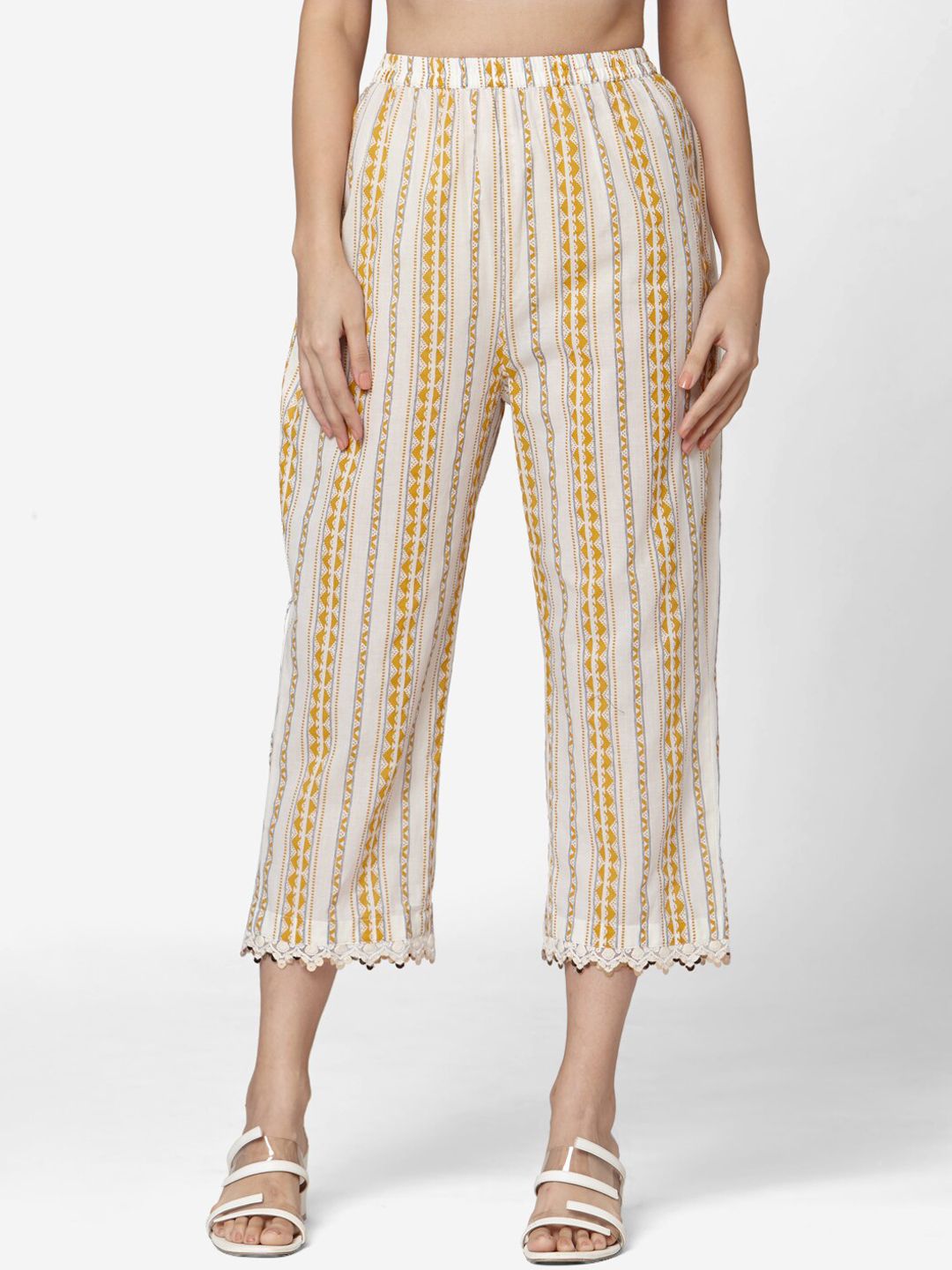 KALINI Geometric Printed Regular Pure Cotton Kurta With Trousers