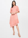 AND Peach-Coloured Dobby A-Line Dress