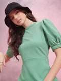 DressBerry Textured Puff Sleeve A-Line Midi Dress