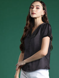 DressBerry Satin-Finish V-Neck Shirt Style Top