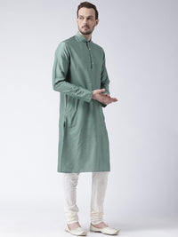 KISAH Men Green Solid Straight Kurta