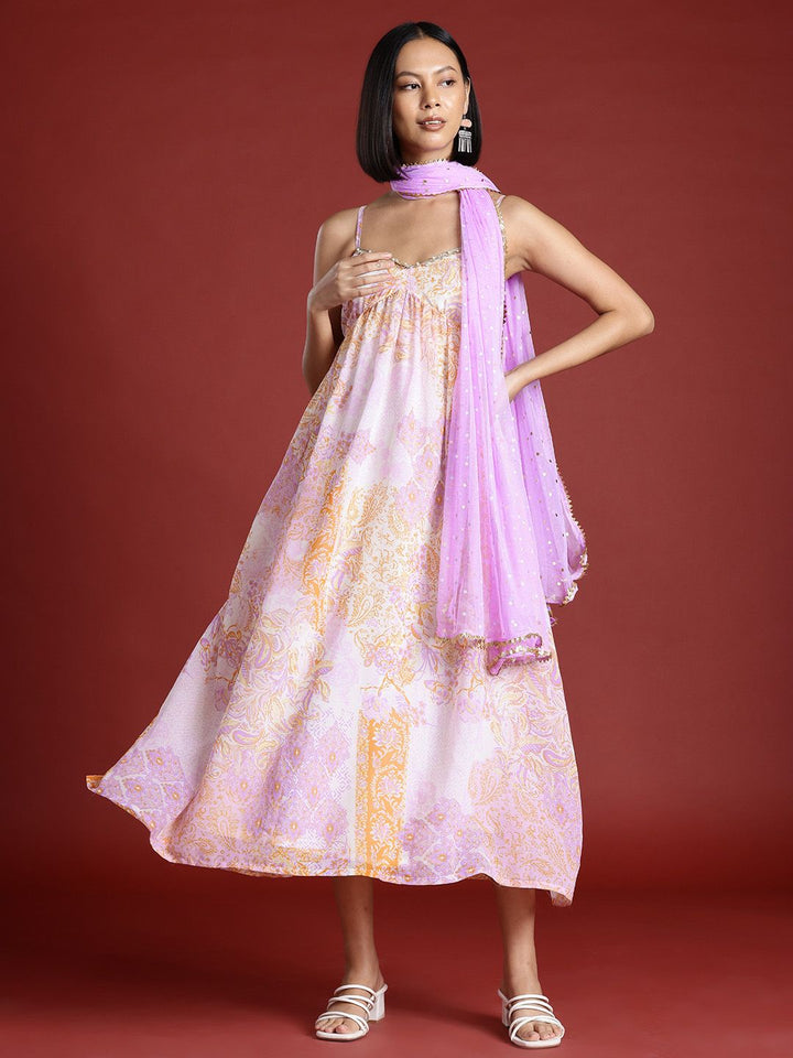 all about you Printed Ethnic Maxi Dress with Dupatta