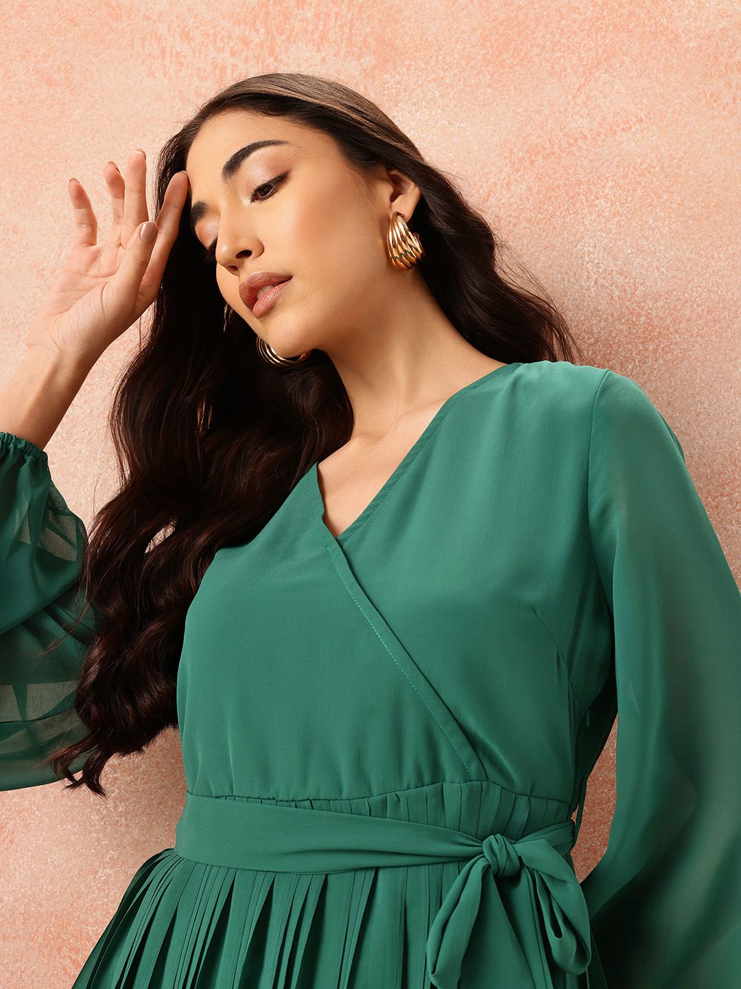 all about you Box Pleats Wrap Dress with Belt