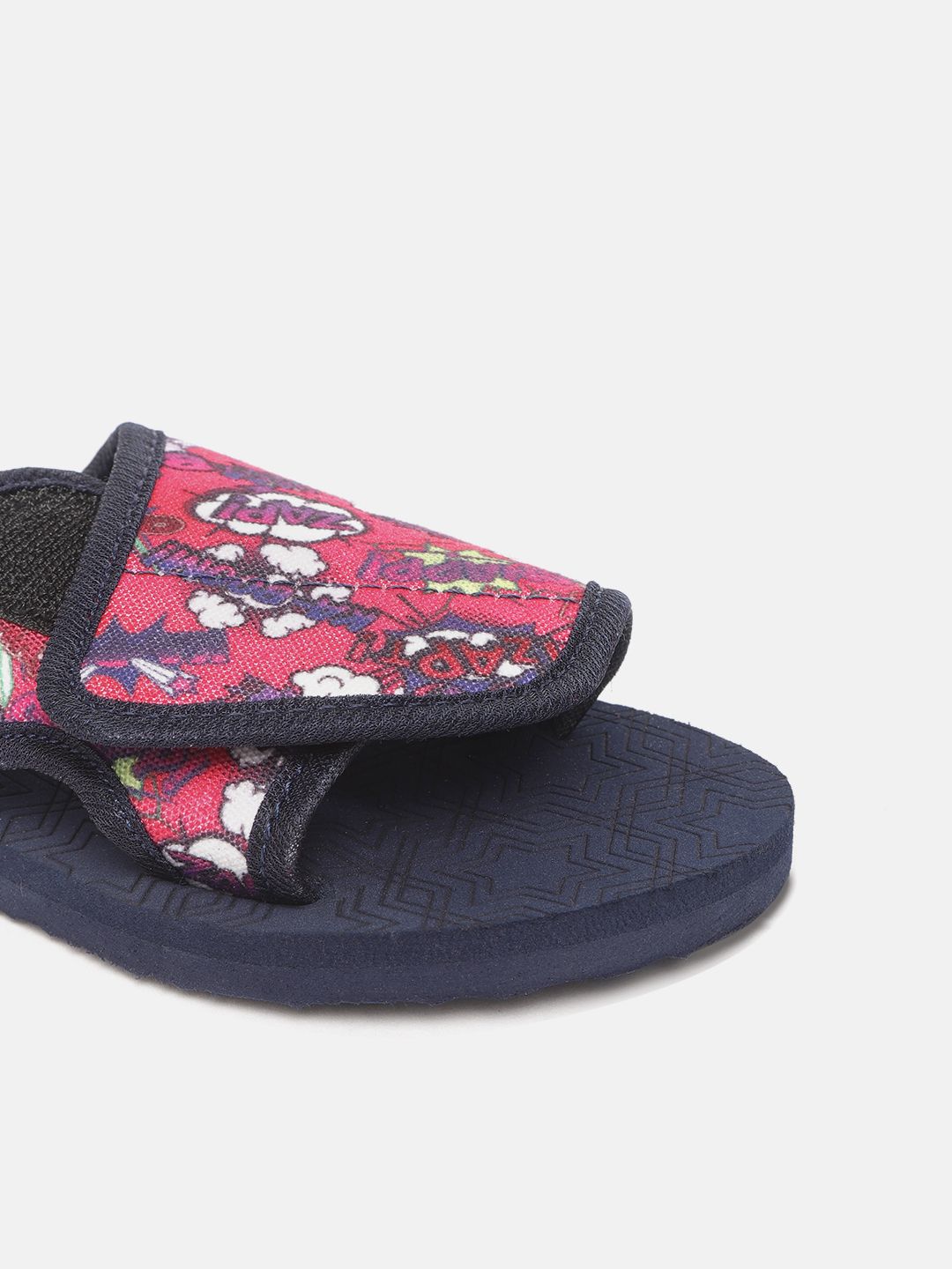 YK Girls Pink & Navy Blue Printed Slip-Ons