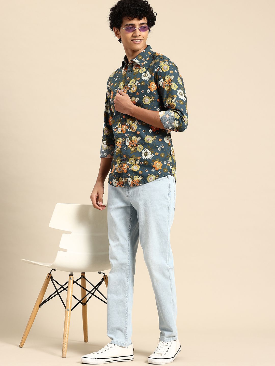 Kemeja Kapas Tulen Slim Fit Bercetak Bunga Manusia