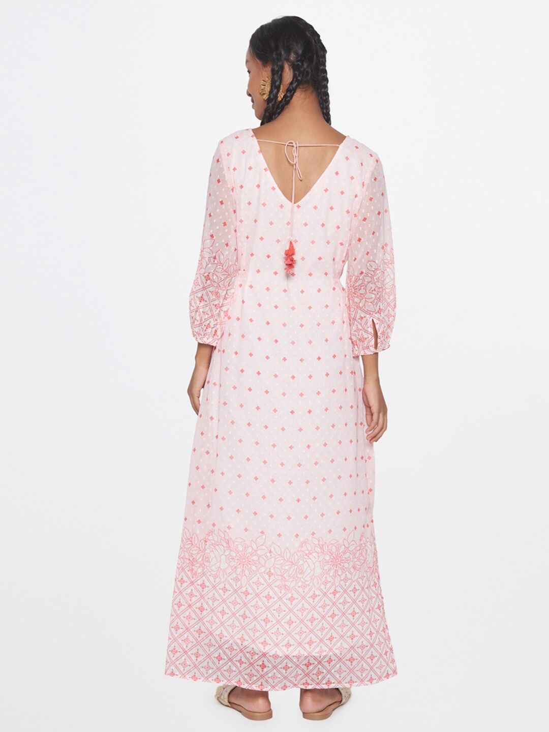 Global Desi Floral Printed Puff Sleeve Maxi Dress