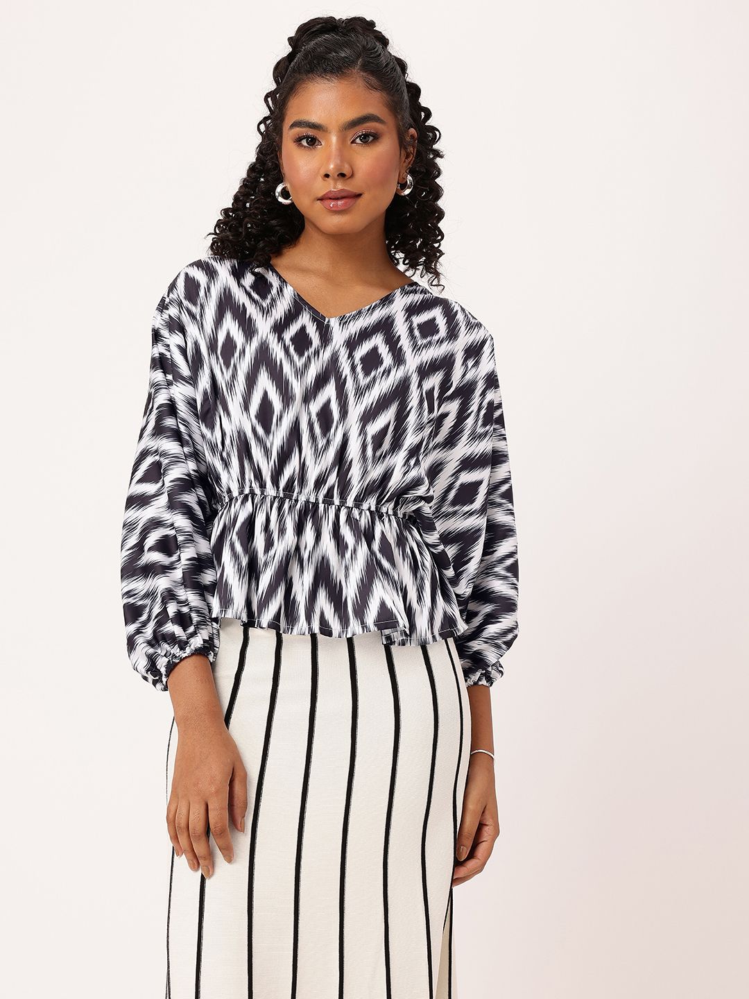 DressBerry Digital Dyes Ikat Style Cinched Waist Top