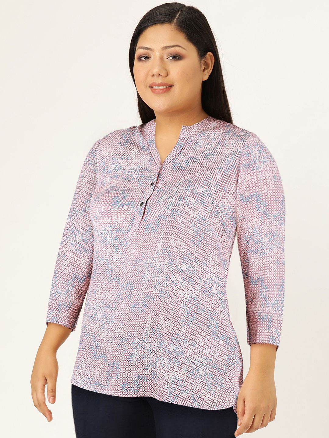 Monte Carlo Floral Printed Mandarin Collar Top
