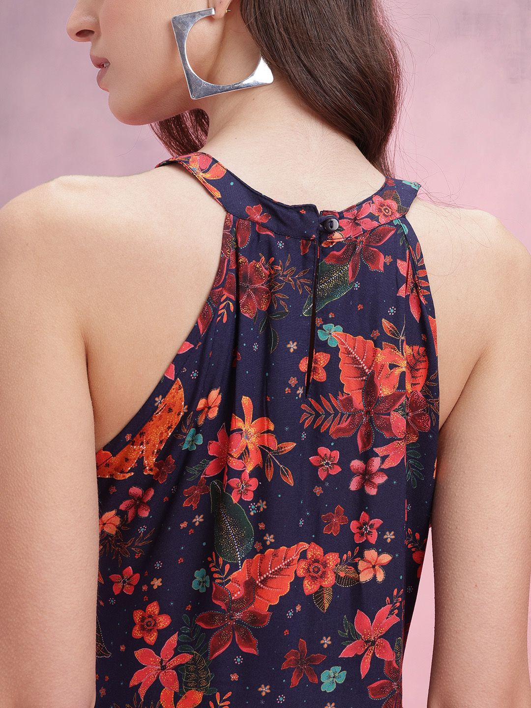 DressBerry Floral Print Halter Neck Fit & Flare Dress