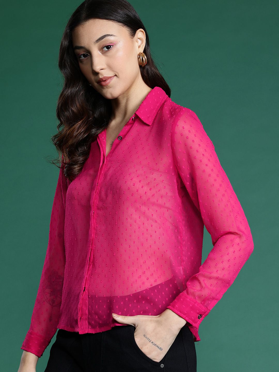 DressBerry Dobby Sheer Casual Shirt