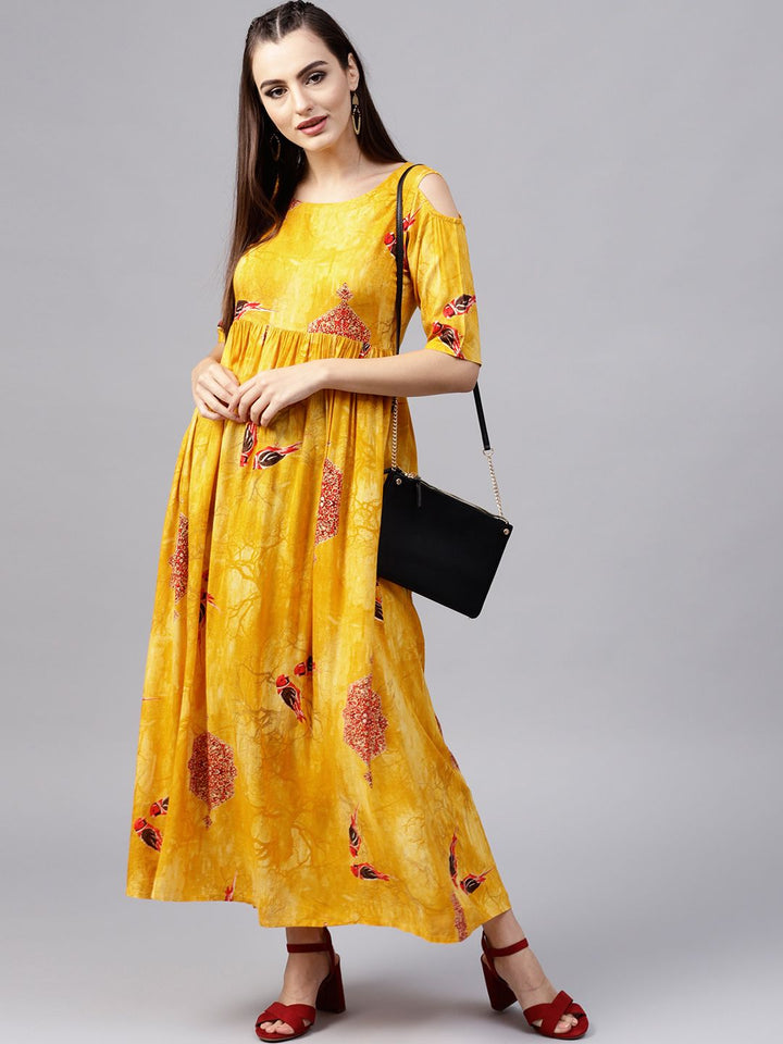 Gerua By Libas Women Yellow  Red Printed Maxi Dress