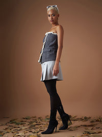 SASSAFRAS Jacquard Geometric Tweed Tube Top