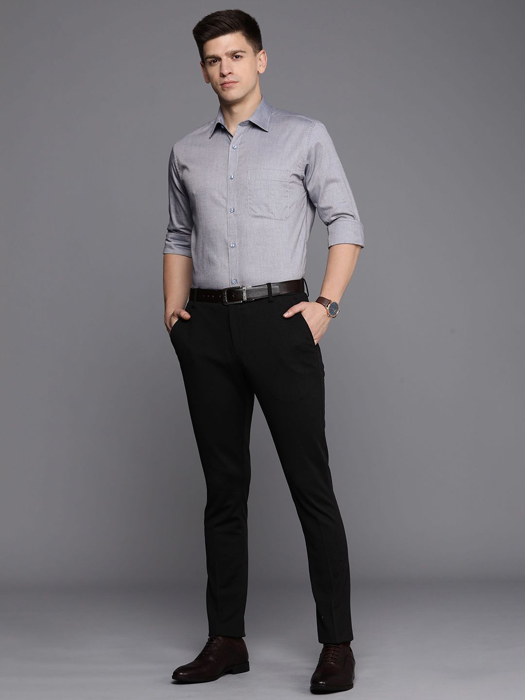 Raymond Self Design Slim Fit Pure Cotton Formal Shirt