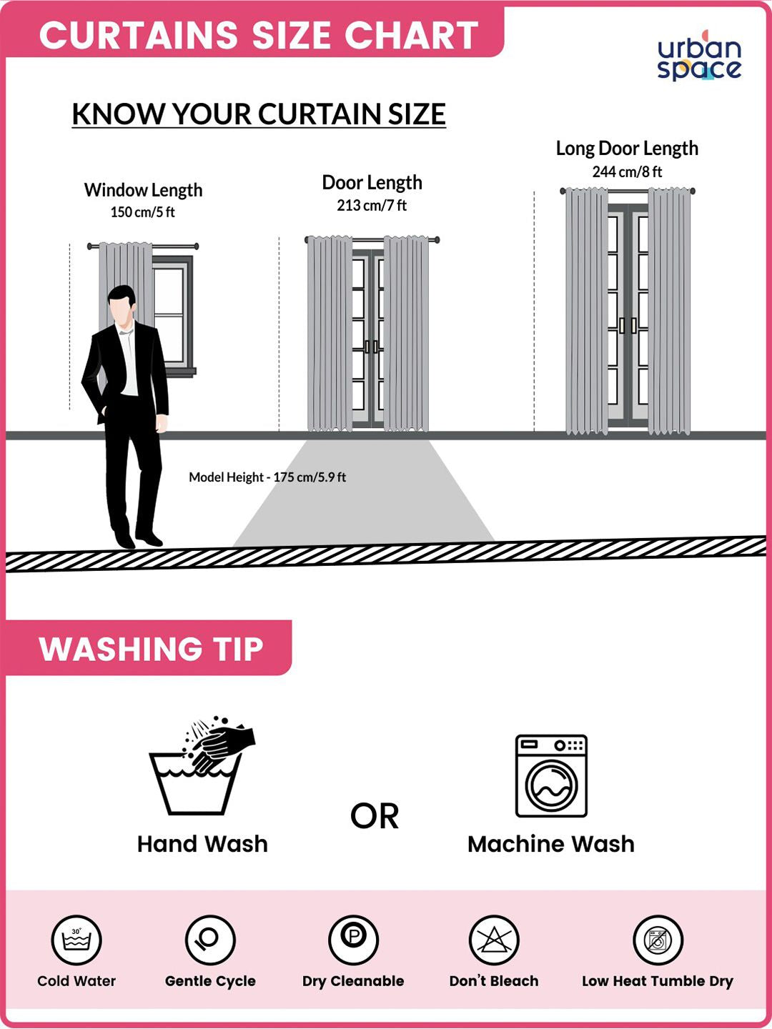 URBAN SPACE Pink & White 2 Pieces Floral Sheer Window Curtains