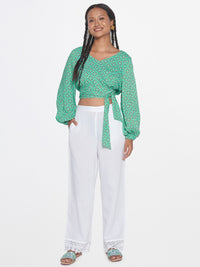 Global Desi Floral Print Puff Sleeve Crop Top