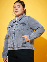 SASSAFRAS Curve Plus Size Washed Denim Jacket