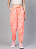 SASSAFRAS Women Peach-Coloured Tie & Dye Twill Pure Cotton Joggers