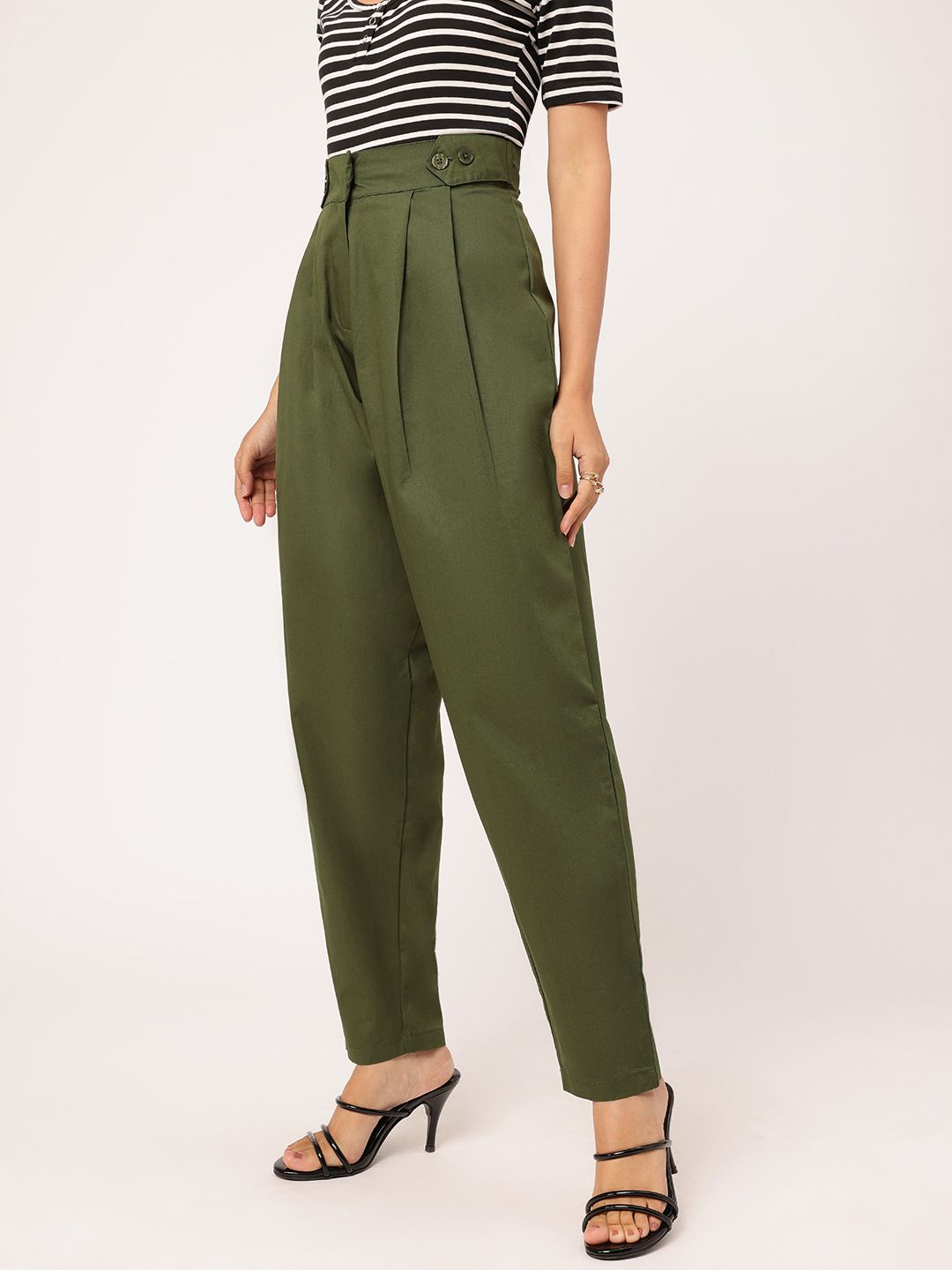 DressBerry Women High-Rise Pleated Pure Cotton Trousers