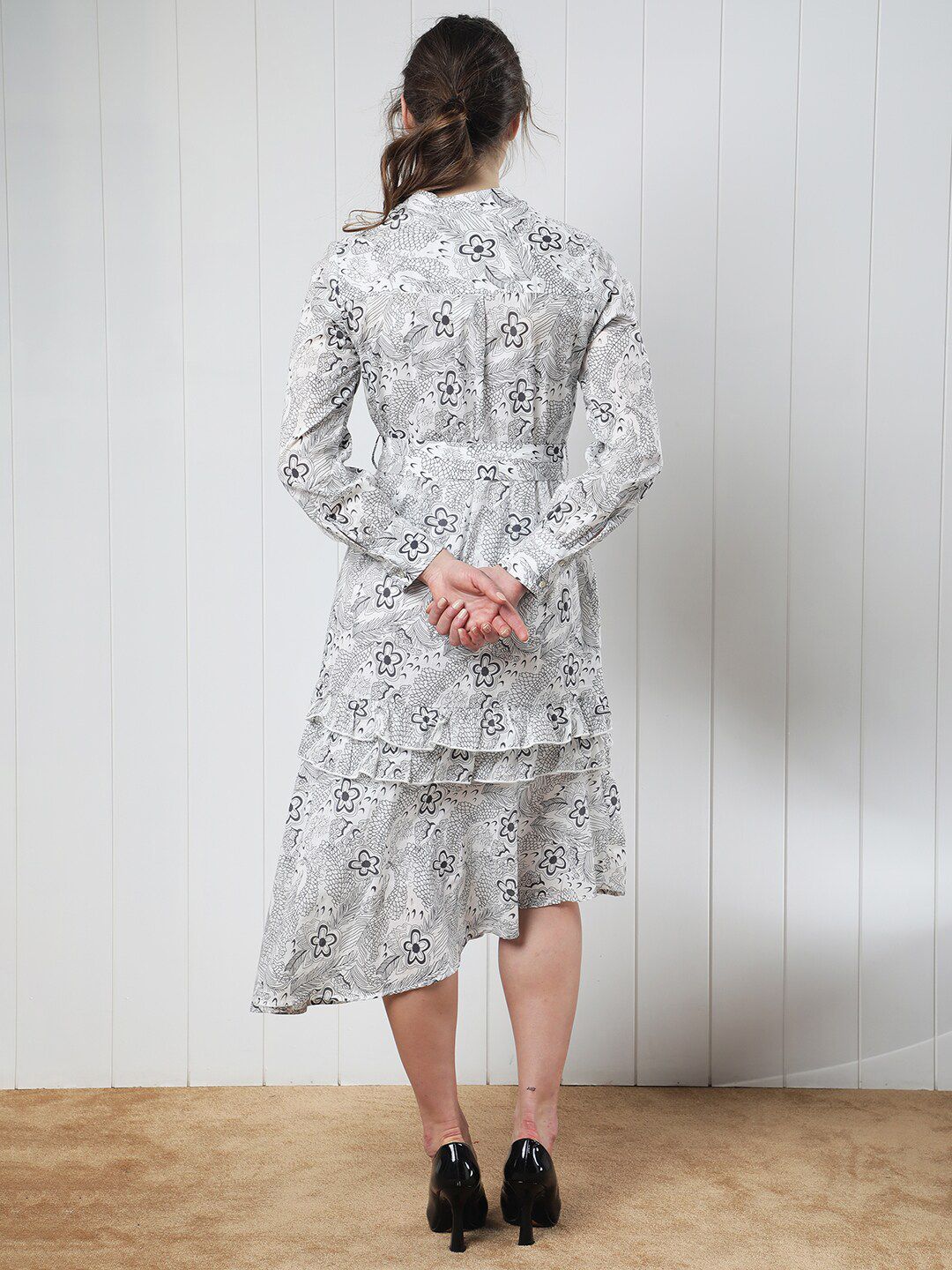 RAREISM Floral Midi Belted Shirt Dress