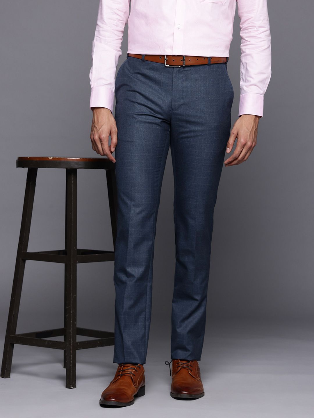 Raymond Men Checked Slim Fit Formal Trousers