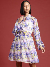 all about you Abstract Printed Puff Sleeve Fit & Flare Dress