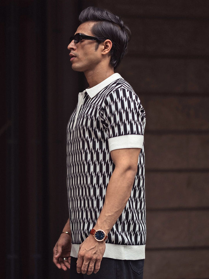 Powerlook Men Abstract Printed Polo Collar Pure Cotton T-shirt