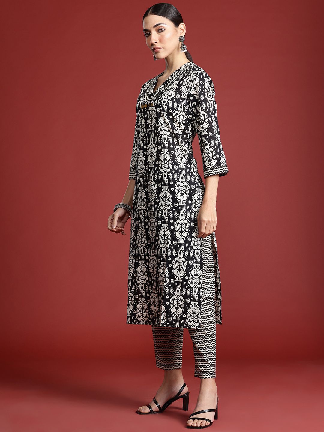 Indo Era Ethnic Motifs Printed Pure Cotton Kurta with Trousers