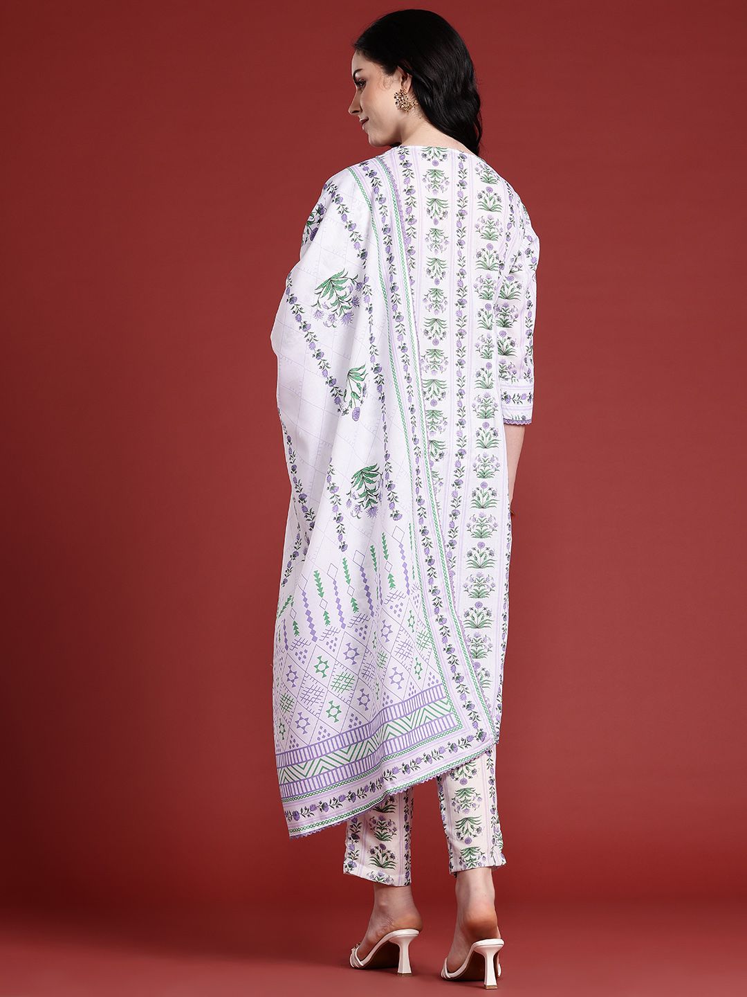 Anouk Floral Printed Kurta with Trousers & With Dupatta