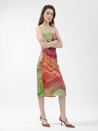 RAREISM Abstract Printed Strapless Bodycon Midi Dress