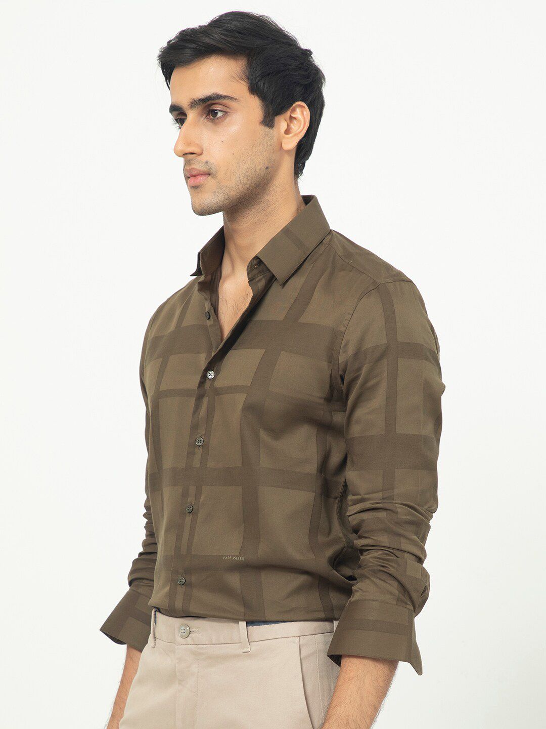 RARE RABBIT Men Boxlines Windowpane Checked Slim Fit Cotton Shirt