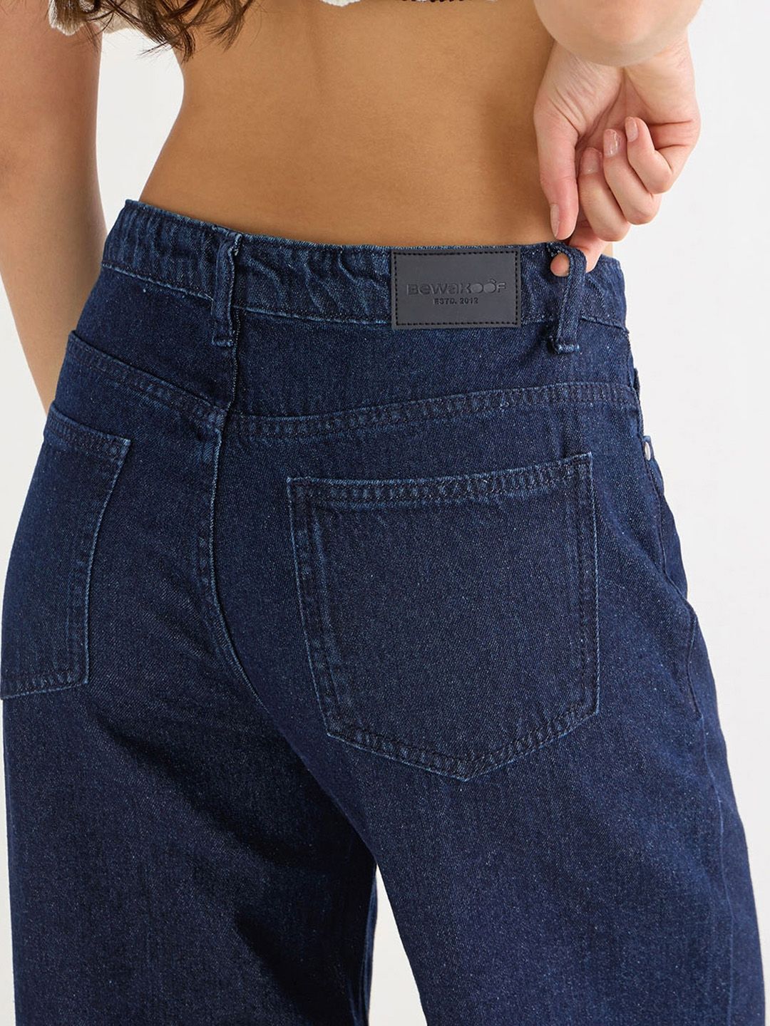 Bewakoof Women Blue Baggy Wide Leg Clean Look Cotton Jeans