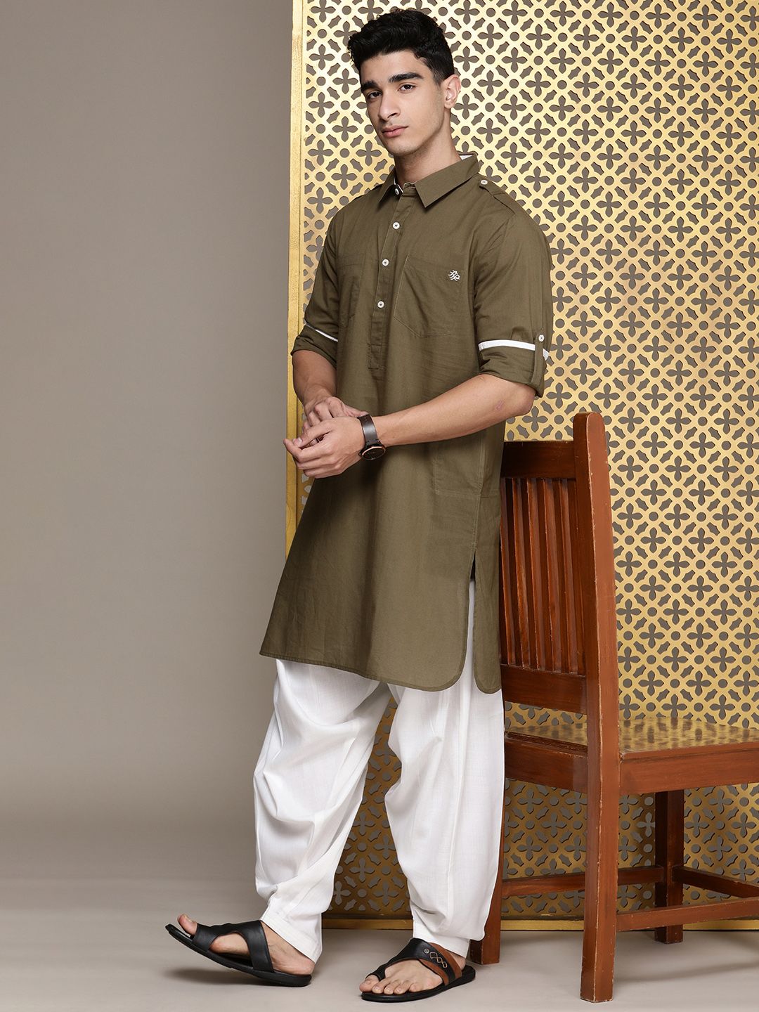 House of Pataudi Pure Cotton Rozana Pathani Styled Kurta With Patiala