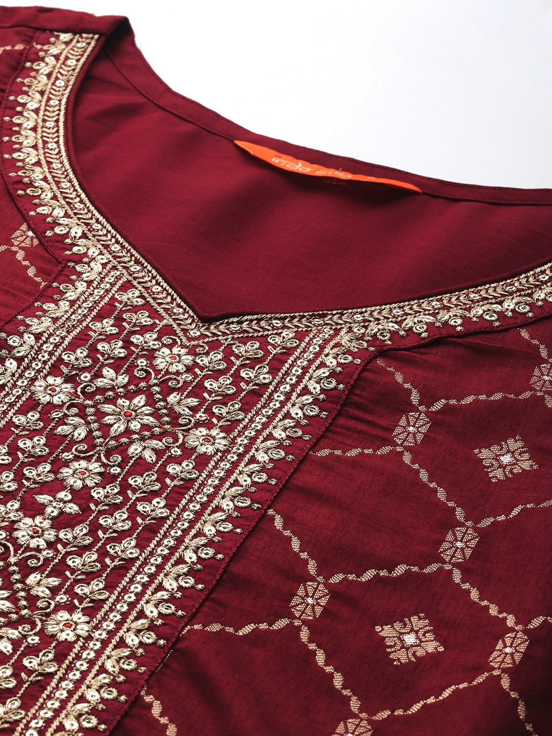 Indo Era Embroidered Jacquard Zari Kurta With Trousers & Dupatta